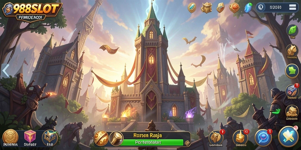 Tampilan gameplay 988SLOT yang mendebarkan dalam pertahanan menara.
