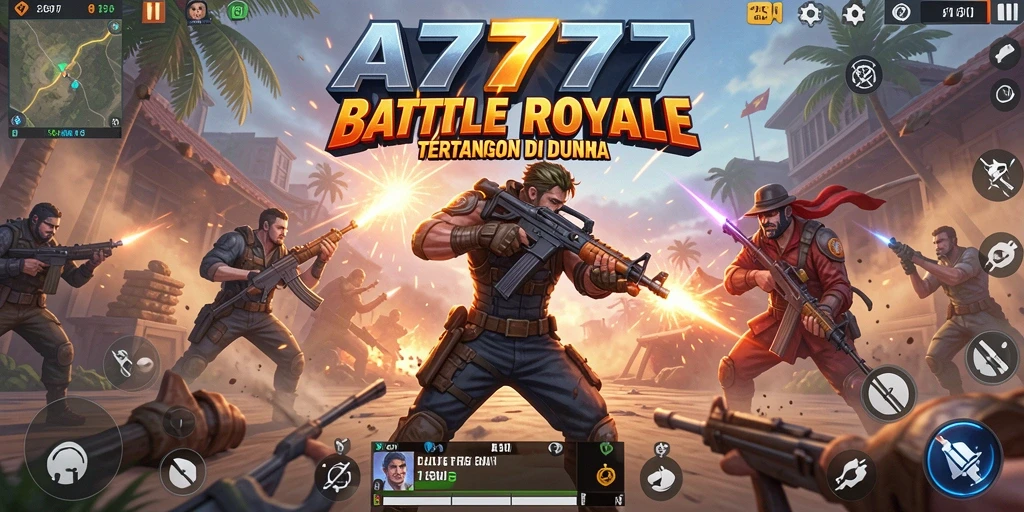 Gameplay A7777 yang intens dan seru dalam pertarungan Battle Royale.
