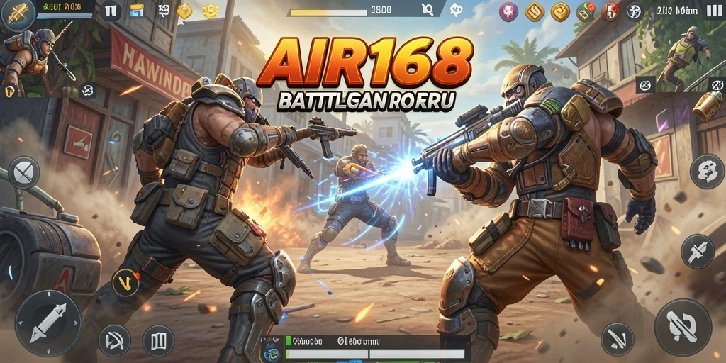 Tangkapan layar gameplay AIR168 dengan pertempuran Battle Royale yang intens.
