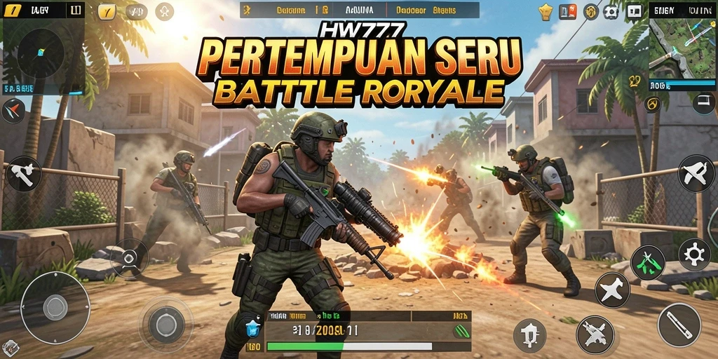 Tampilan aksi intens dari game Battle Royale HW777.