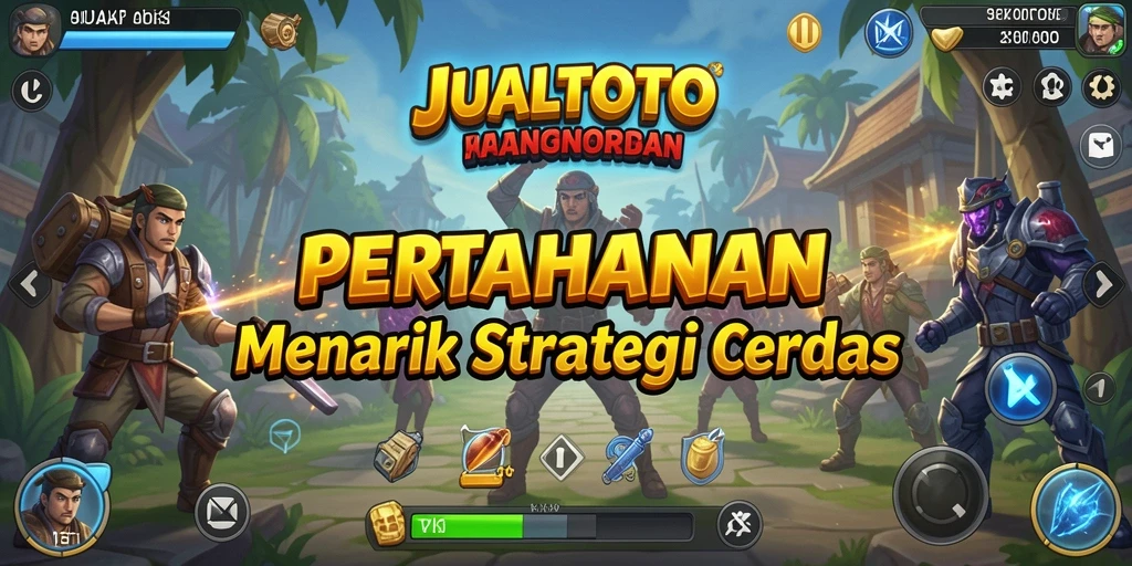 Screenshot dari gameplay JUALTOTO menampilkan pertahanan menara yang strategi dan menarik.