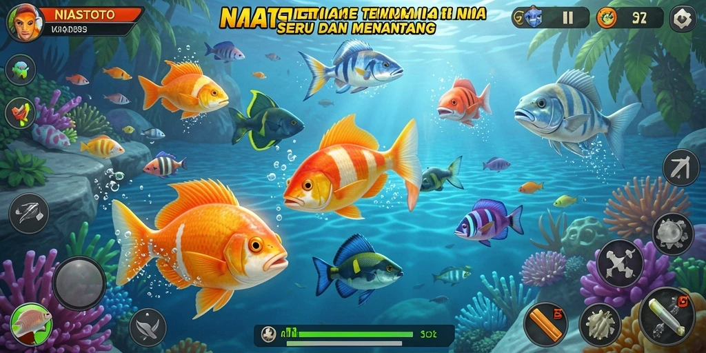 Tampilan gameplay seru di NIASTOTO saat menangkap ikan.