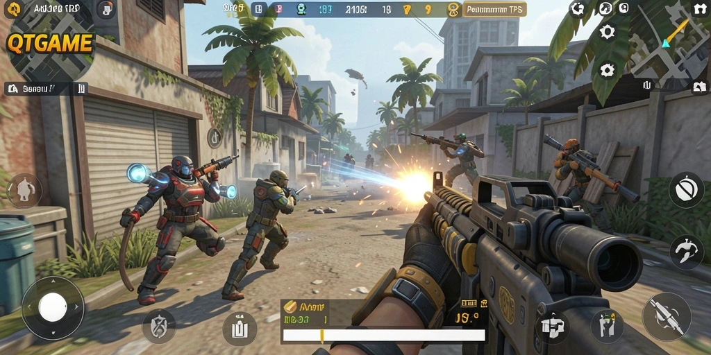 Tampilan gameplay TPS yang intens dan menegangkan di QTGAME.