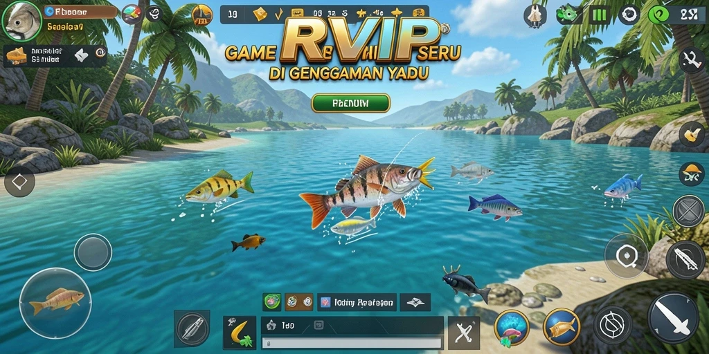 Screenshot gameplay RVIP menampilkan aktivitas memancing seru.