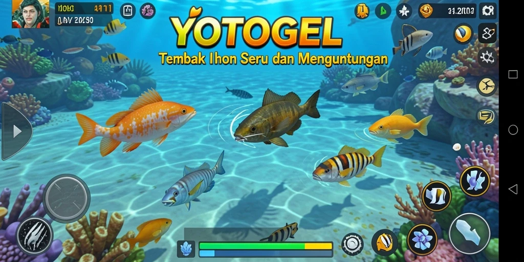 Tampilan utama gameplay YOTOGEL dengan aksi Tembak Ikan yang seru.