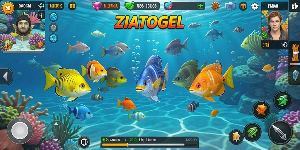 Tampilan gameplay ZIATOGEL dengan aksi Tembak Ikan yang seru.